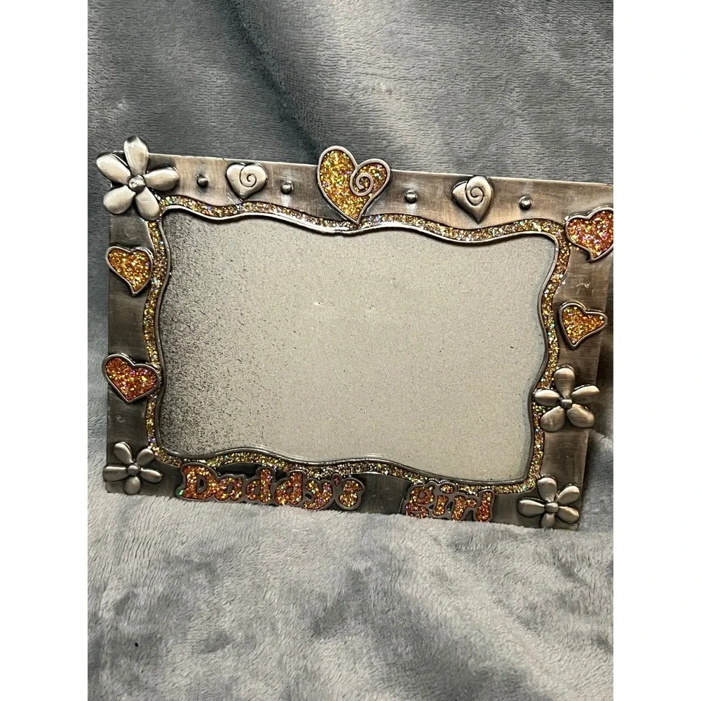 Daddys Girl Glitter Heart Flower Metal Picture Frame 6x4 Silver Orange Y2K
